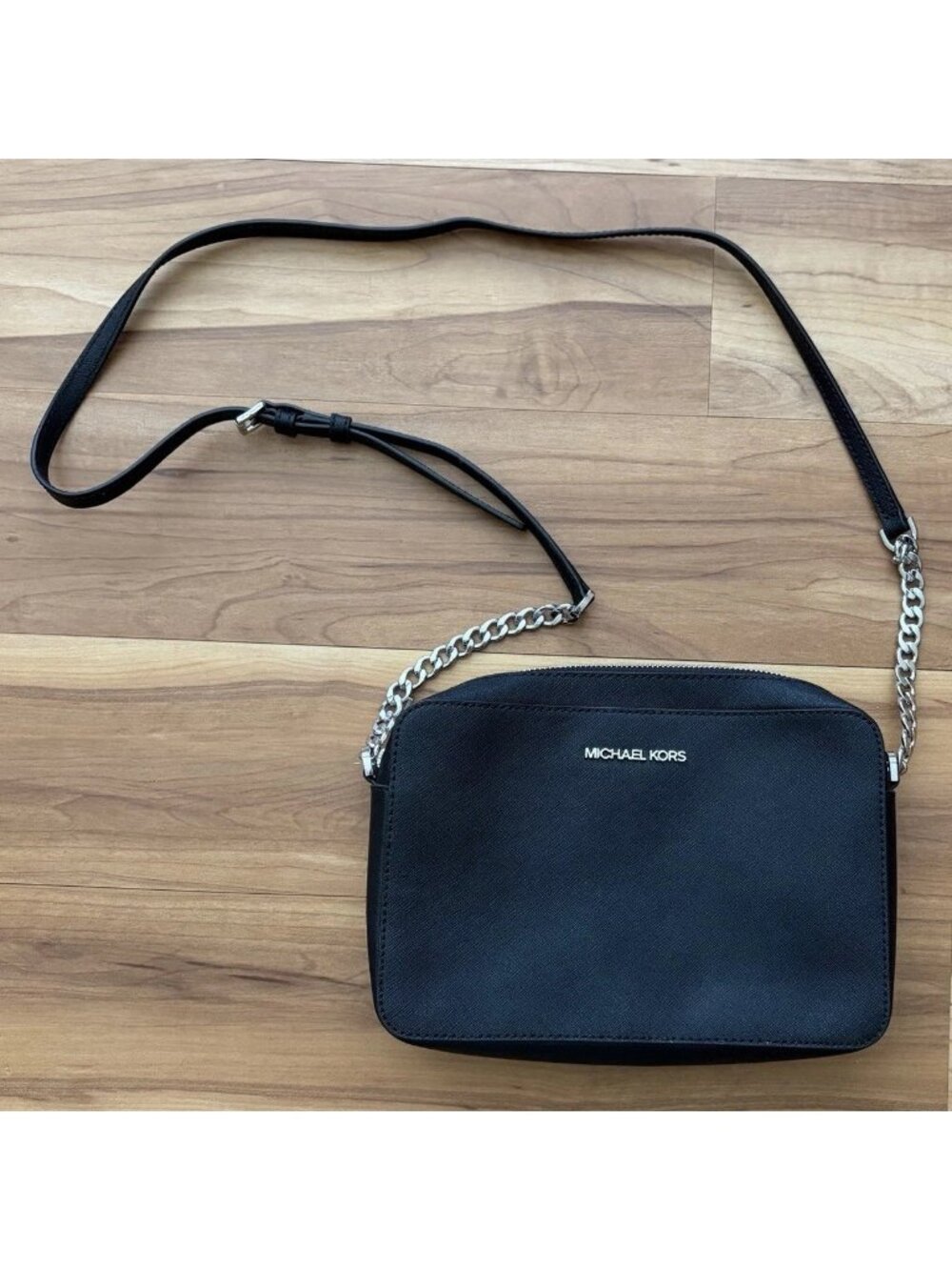 Michael Kors Jet Set Travel Small Crossbody Black Signature MK Purse NWT